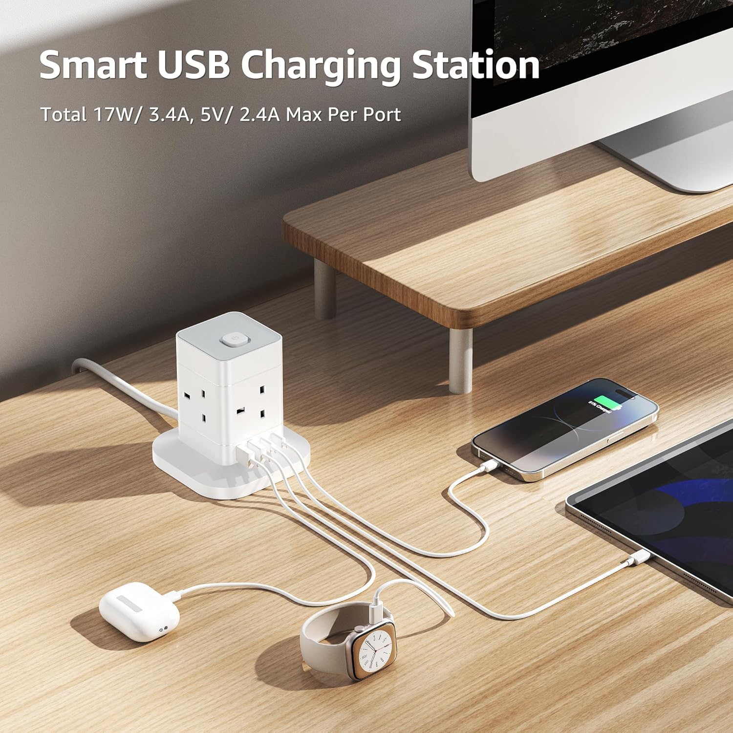 Vera Collect 4 Way Multi Plug Extension Socket with 2 USB C and 2 USB A - Image 3