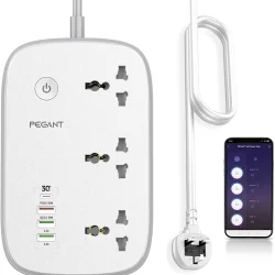 PEGANTWifiSmartPowerStripExtensionCordSurgeProtectorSocketMultiPlug_CompatiblewithAlexa_GoogleAssistant_3UniversalElectricalOutlets_30WUSB-CFastCharging_4USB-A_2MCable-0